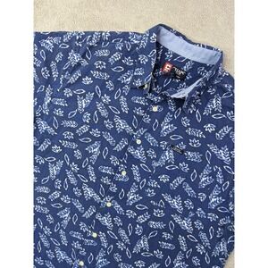 Chaps Ralph Lauren Men's Large Blue Leaf‎ Print Button Up Shirt Short Sleeve